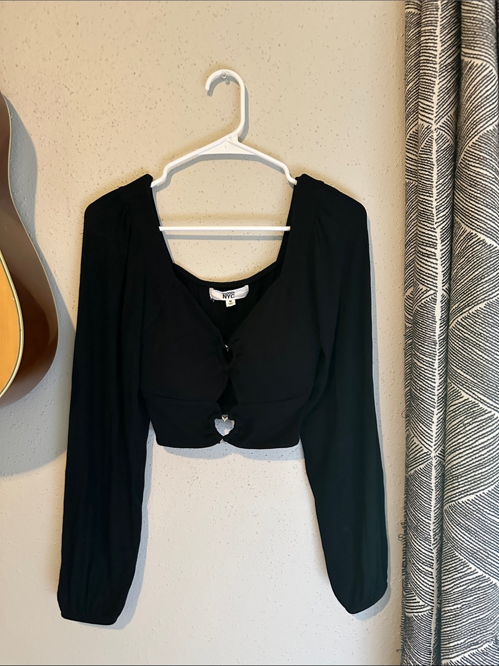 NYC Black Long Sleeve Cropped Button-Front Top